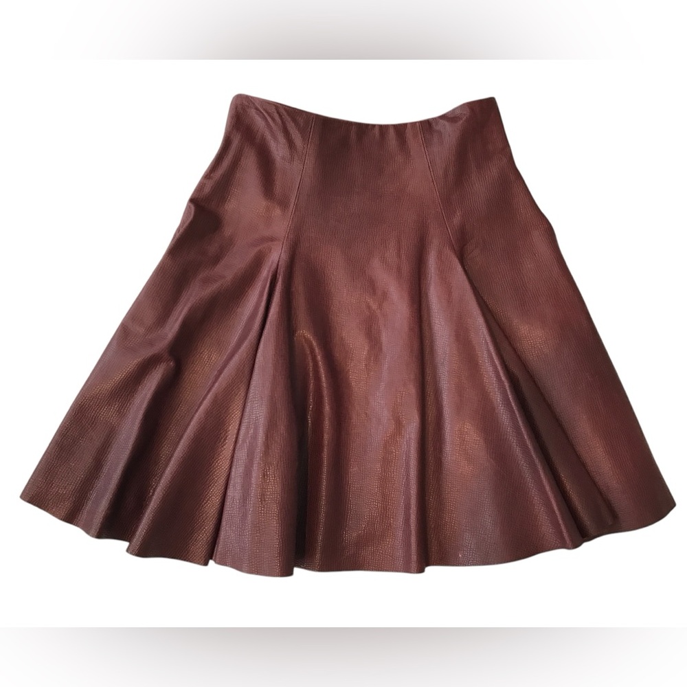 CUSHNIE ET OCHS***Burgundy Leather Skater Skirt***US 4 $1895 - Picture 2 of 6
